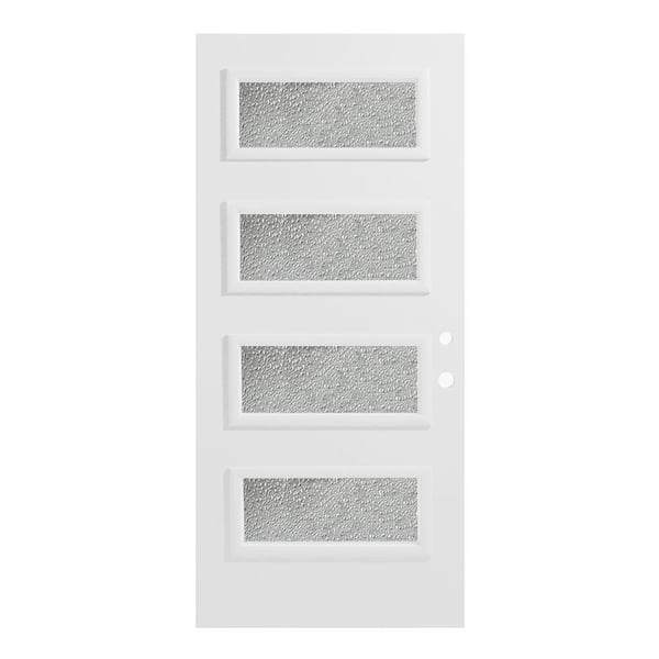 Stanley Doors 36 in. x 80 in. Lorraine Diamond 4 Lite Painted White Left-Hand Inswing Steel Prehung Front Door