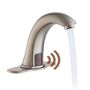 Hands-Free Sensor Touchless Single Hole Bathroom Faucet in Brushed Nickel with Deck Plate and Valve
