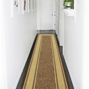 Ottohome Collection Non-Slip Rubberback Bordered Design 2x7 Indoor Runner Rug, 1 ft. 10 in. x 7 ft., Brown