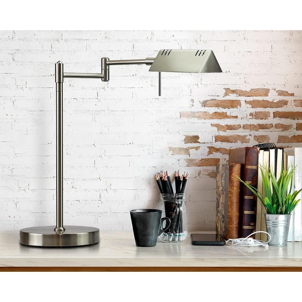 Silver Adjustable LED Pharmacy Table Lamp with Frosted Glass Shade