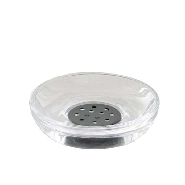 m MODA at home enterprises ltd. JASPER SOAP DISH GLASS CLEAR W/BLACK