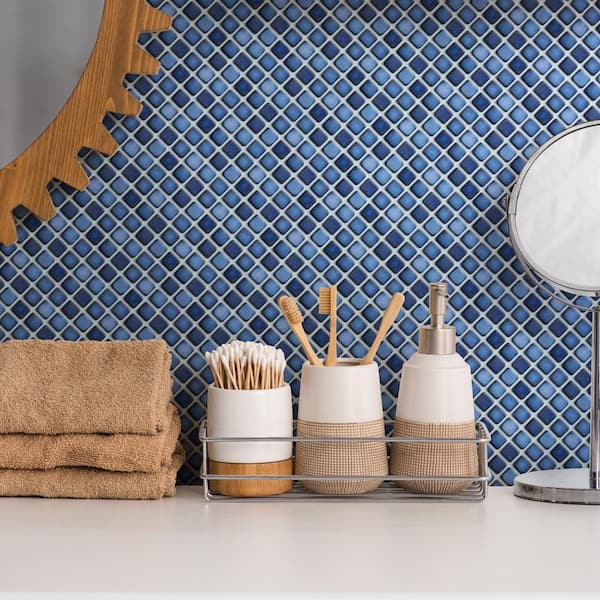 Hudson Diamond Sapphire 12 in. x 12 in. Porcelain Floor and Wall Mosaic Tile (10.6 sq. ft./Case)