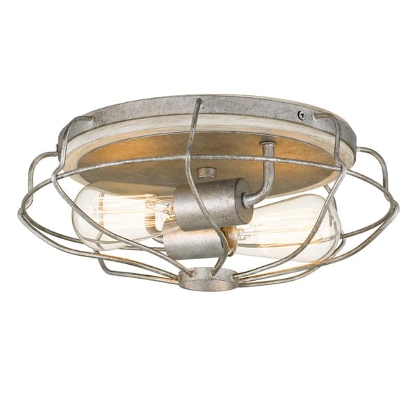 Worldwide Lighting Cyclone 13 in. D x 5.25 in. H 2-Light Galvanized and Ocala Oak Flush Mount