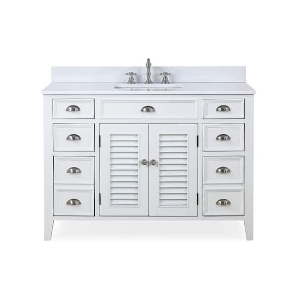 Benton Collection Zapate 46.50 in. W x 22 in. D x 35 in. H Bathroom Vanity in White with Single Sink Quartz Top