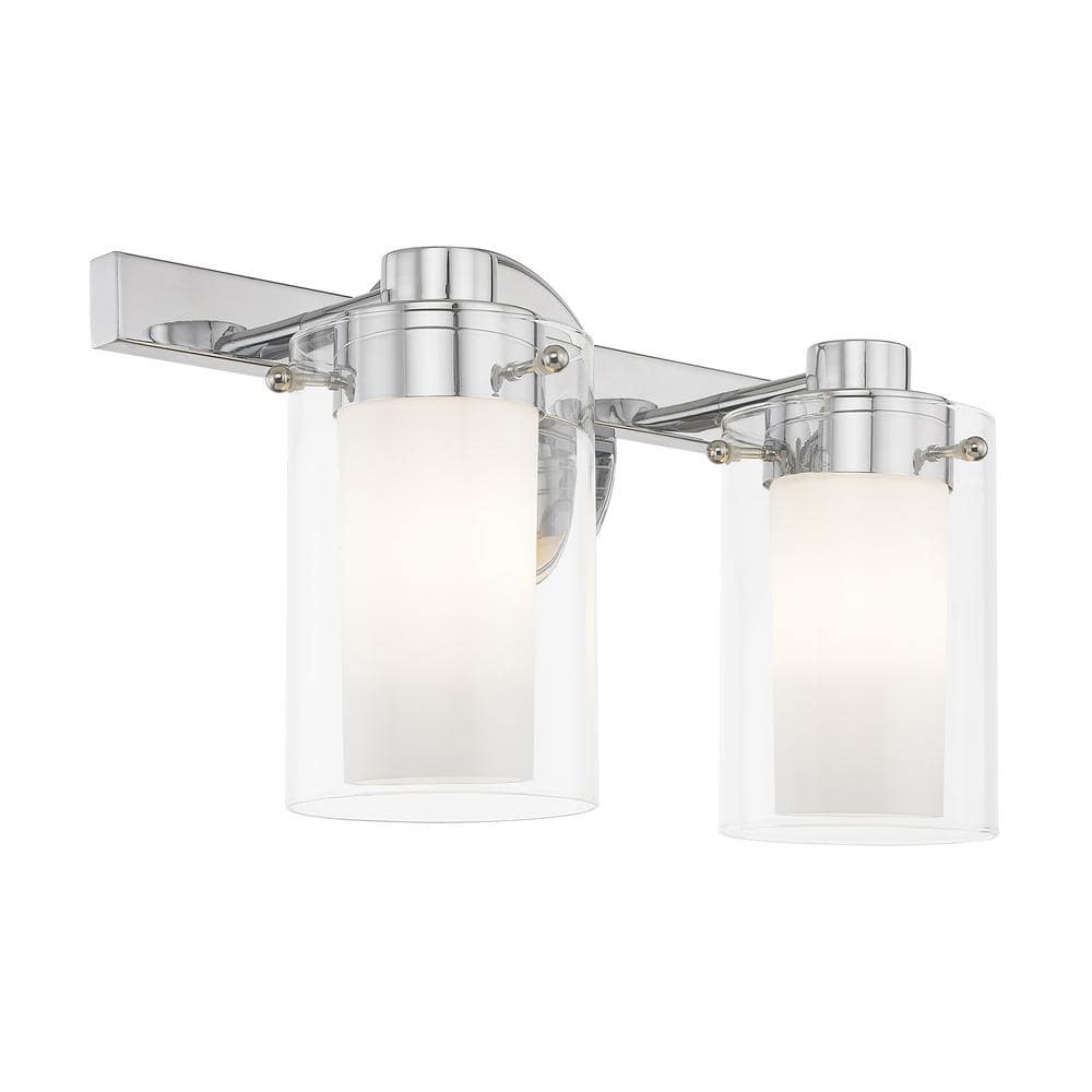 Sleek Sophistication Polished Chrome 2-Light Vanity with Double-Glass Effect