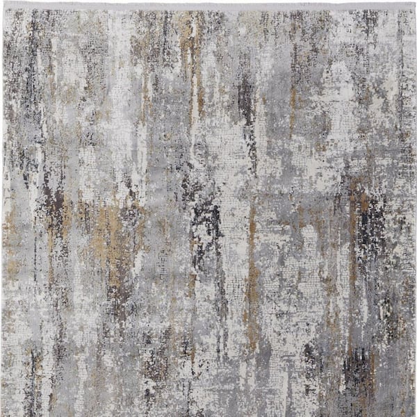12 ft. x 15 ft. Gray, Ivory, Gold Abstract Area Rug