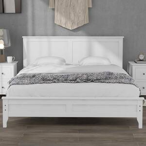 Modern White 60 in. W Queen Size Platform Bed with Headboard and Footboard Wood Platform Bed Frame with Support Legs