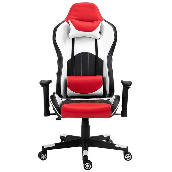 Clihome Ergonomic Red Faux Leather Reclining Chair with Adjustable Armrest