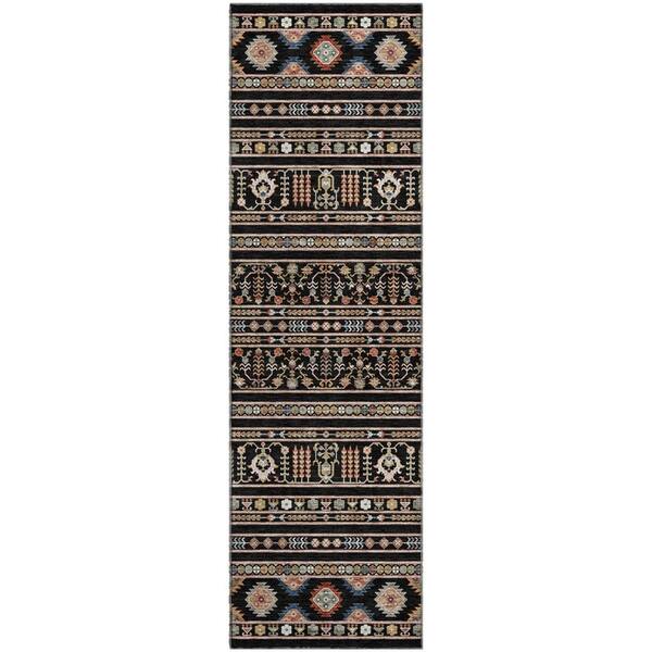 Mayfield Premium Machine Washable Abstract AMF2244 Black 2 ft. x 7 ft. Runner Rug