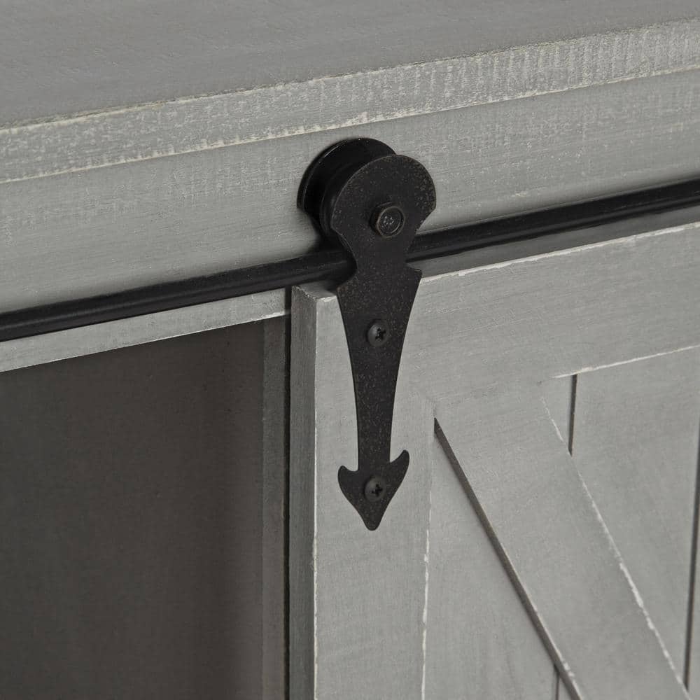 Gray Wood Wall Cabinet with Sliding Barn Door and Knobs