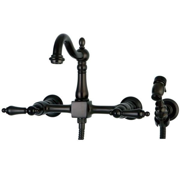 Kingston Brass Victorian 2-Handle Wall-Mount Side Sprayer Kitchen Faucet with Solid Lever Handles in Oil Rubbed Bronze