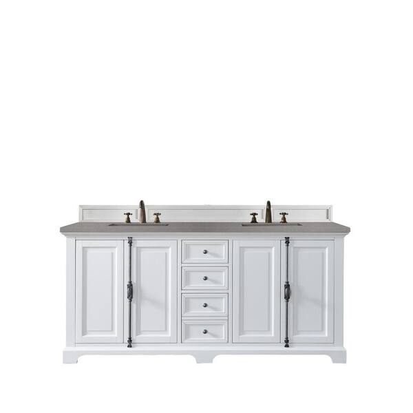 James Martin Vanities Providence 72 in. W x 23.5 in.D x 34.3 in. H Double Bath Vanity in Bright White with Quartz Top in Grey Expo