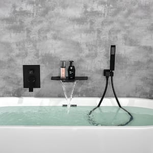 Single-Handle Wall-Mount Roman Tub Faucet with Hand Shower and Waterfall Bath Tub Filler in. Matte Black