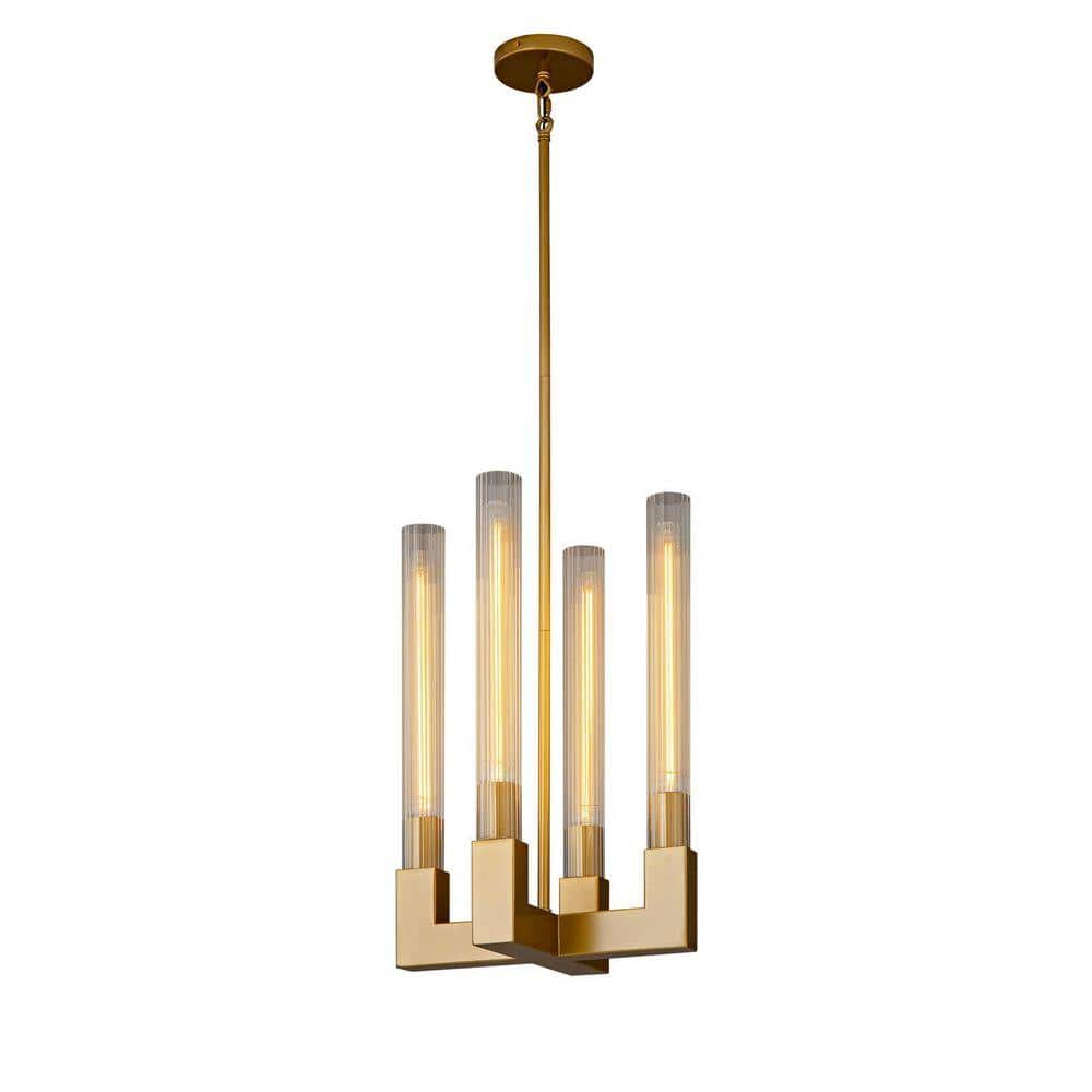 Luxury Pendant Light 12.6 in. 4-Light Gold Modern C andle Style Ch andelier with Glass Tube Dining Room Kitchen Isl and price history on PriceWatchPro