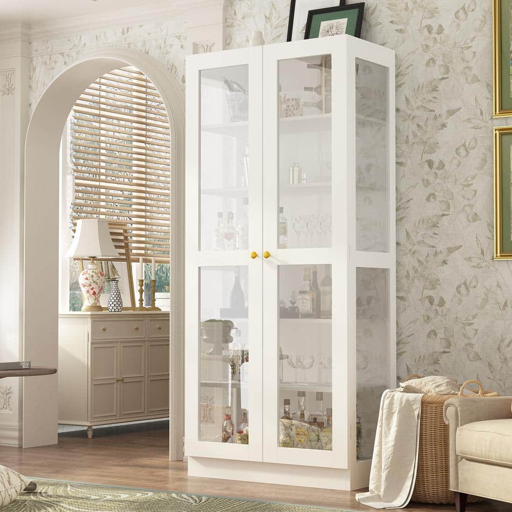 White pantry cabinet with glass doors discount