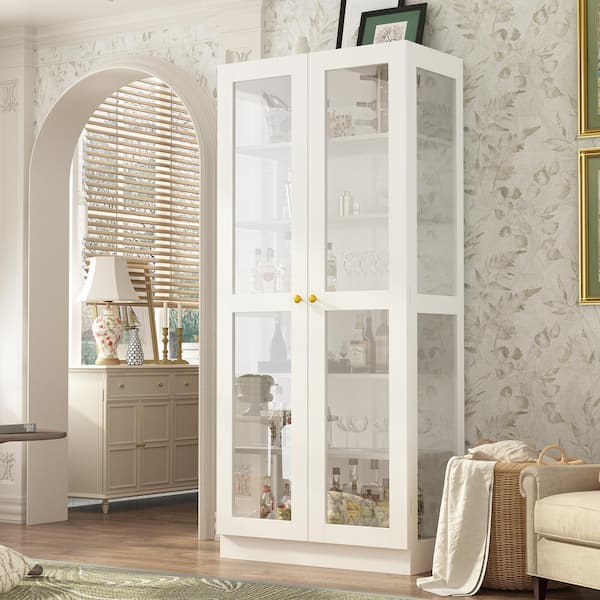 White Food Storage Kitchen Pantry with Glass Doors