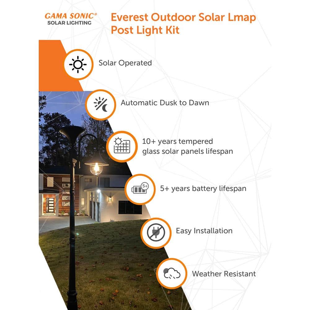 Black Cast Aluminum Solar LED Lamp Post with Dusk to Dawn Sensor