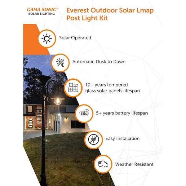 Gama Sonic Everest 92-in H Black Solar LED Complete Post Light Gama Sonic Everest 92-in H Black Solar LED Complete Post Light