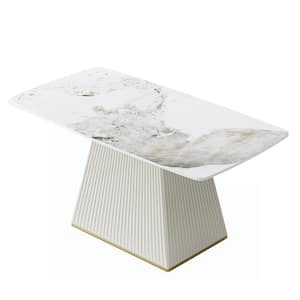 70.87 in. Sintered Stone Tabletop White Pedestal Base Dining Table (Seats 6)