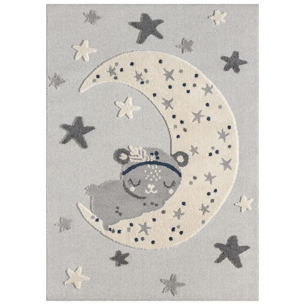 Medina Good Night Moon and Super Star Galaxy Grey 8 ft. x 10 ft. Kids Rug