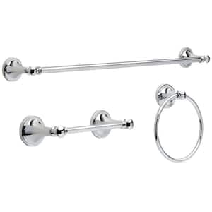 Silverton 3-Piece Bath Hardware Set in Chrome with Towel Ring, Toilet Paper Holder and 24 in. Towel Bar
