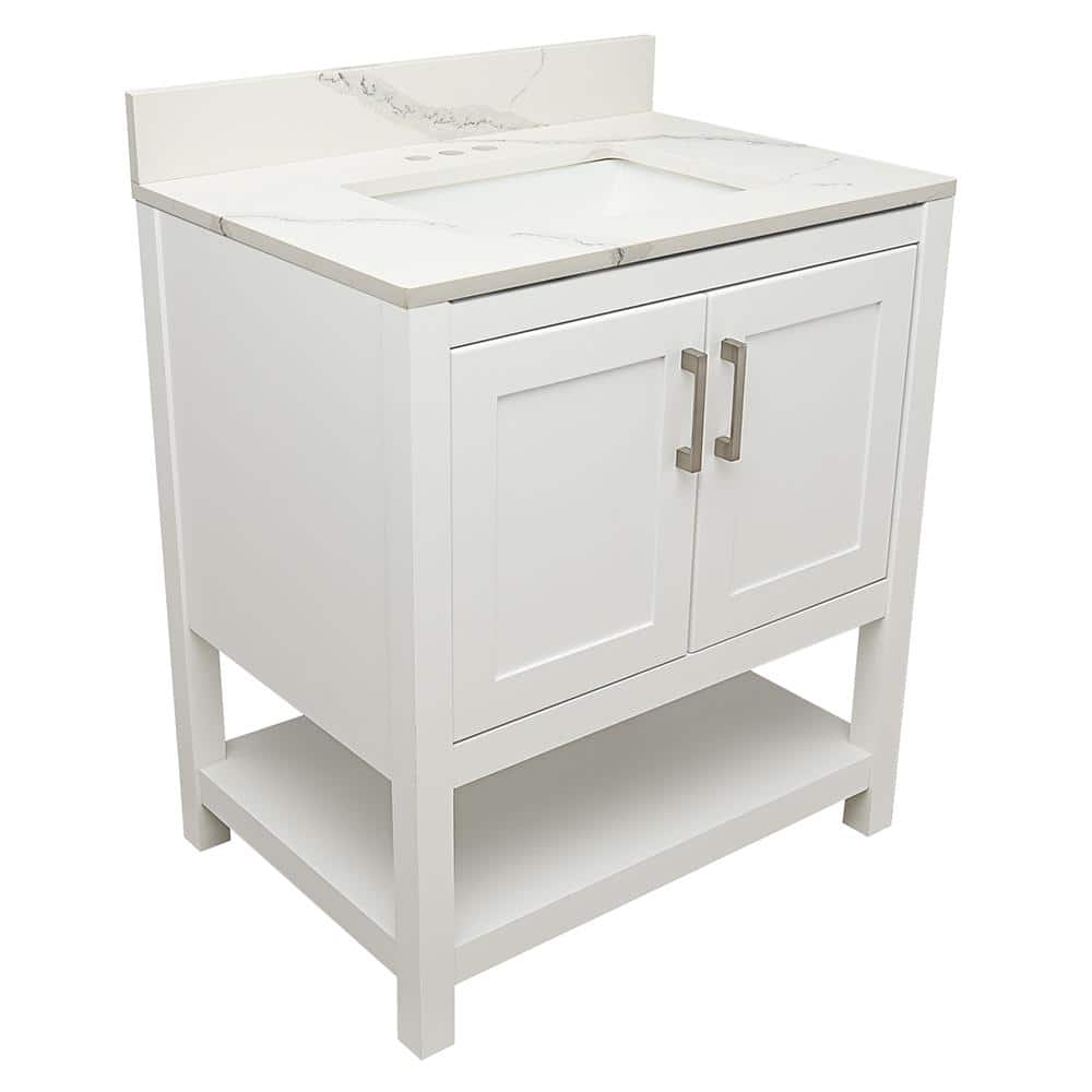 Tufino 31'' White Freestanding Bathroom Vanity with Marble Top