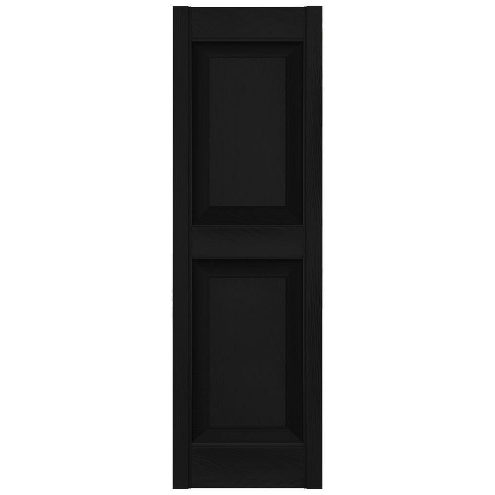 Black Vinyl Raised Panel Shutters, 12"W x 44"H