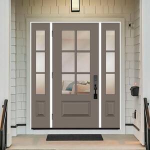 Legacy 60 in. x 80 in. 3/4-6Lite Clear Glass RHOS Primed Kindling Finish Fiberglass Prehung Front Door w/Dbl 10 in.SL