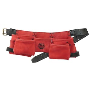 Graintex 11-Pocket Suede Leather Red Tool Apron with 2 Hammer