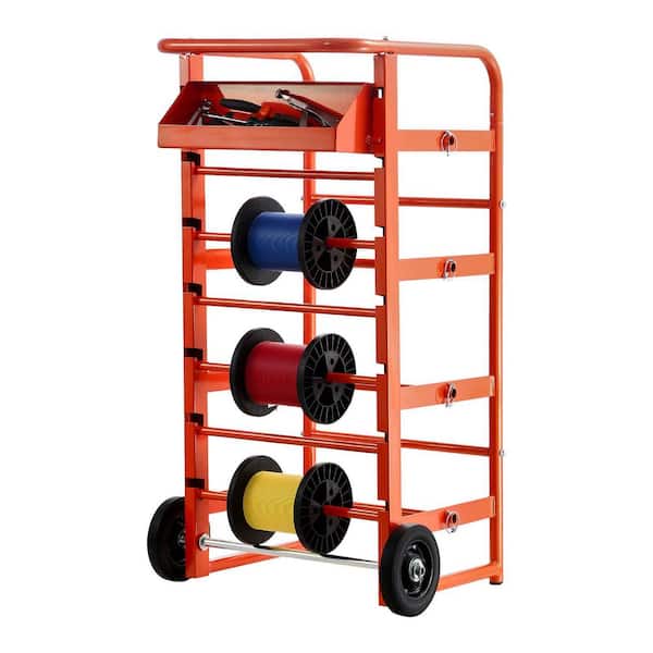 Wire Spool Rack 11 Rods Multi-Spool Wire Rack Dispenser Cable Caddy with Wheels Cable Holder with Storage Tray