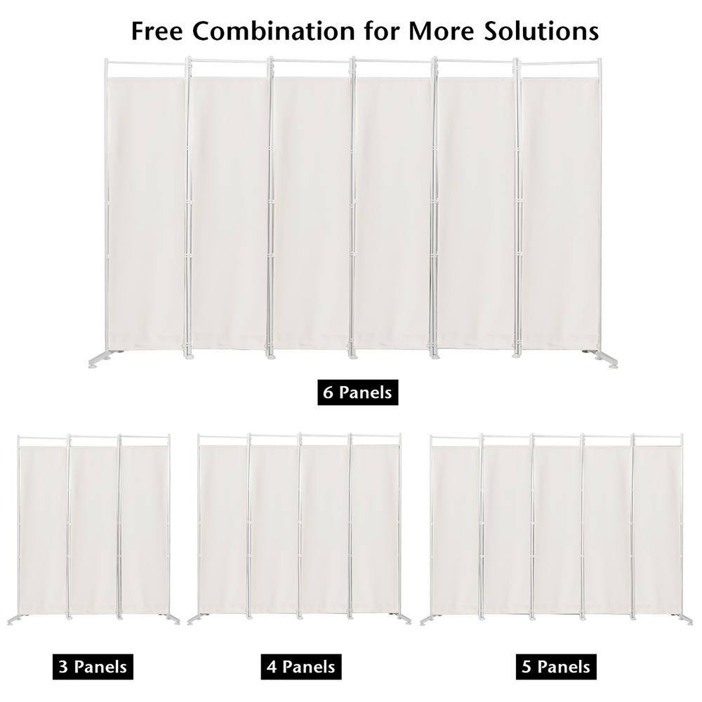 White 6-Panel Folding Privacy Screen with Metal Frame