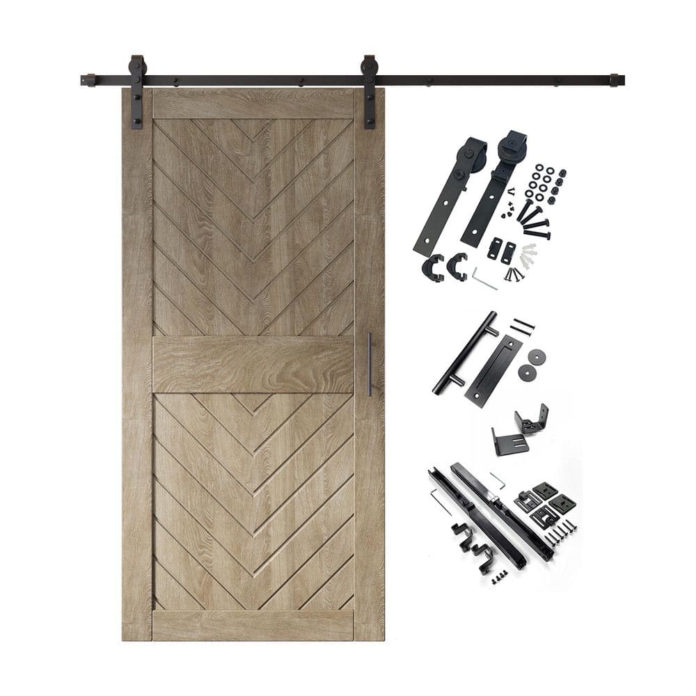 JT3 36 in. x 84 in. C-Panel Classic Gray Fishbone Design Solid Pine Wood Sliding Barn Door with Hardware Kit price history on PriceWatchPro