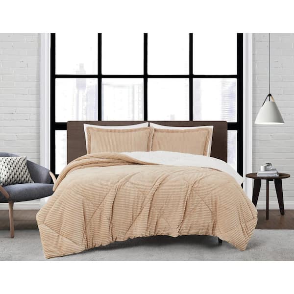 London Fog Corduroy Polyester Tan King 3 Piece Comforter Set