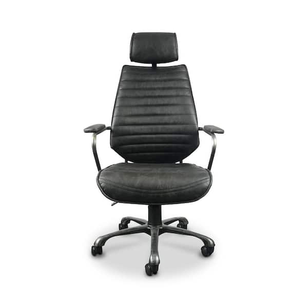 Rine Leather Adjustable Height Ergonomic Executive Swivel Chair in Black with Padded Arms