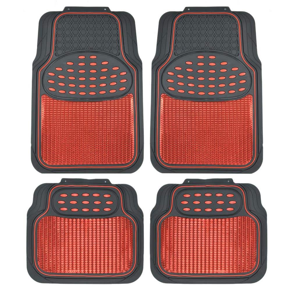 Bdk Real Heavy-Duty Metallic Rubber Mats for Car SUV and Truck All-Weather Protection Trimmable Red
