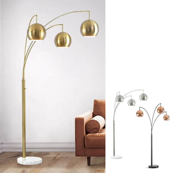 HomeGlam Metro Metal Globes 83 in. Brushed Brass 3 Lights Dimmable