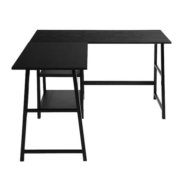 STICKON 43.50 in. L-Shaped Black Computer Desk with Open Shelves