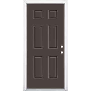 36 in. x 80 in. 6-Panel Willow Wood Left Hand Inswing Painted Smooth Fiberglass Prehung Front Door with Brickmold