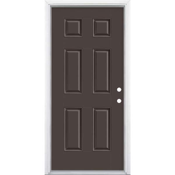 Masonite 36 in. x 80 in. 6-Panel Willow Wood Left Hand Inswing Painted Smooth Fiberglass Prehung Front Door with Brickmold