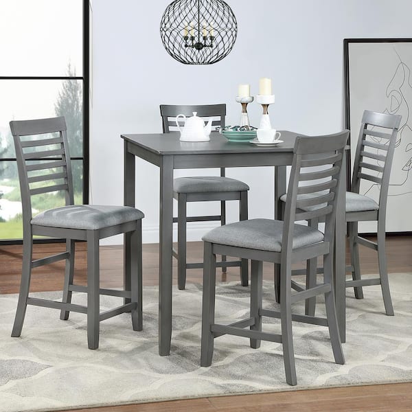 Boyel Living 5-Piece Square Gray Wood Top Height Table Set (Seats 4)