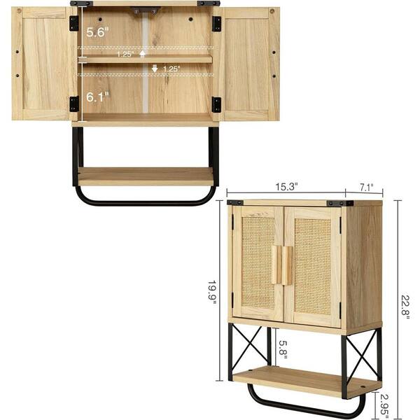 Adrinfly 15 in. W x 7 in. D x 23 in. H in Rattan Wood Ready to Assemble Upper Medicine Cabinet with Adjustable Shelf