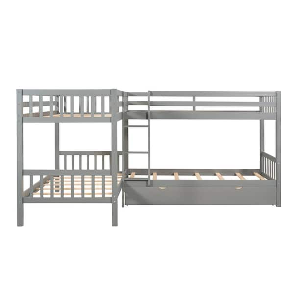 Quad Bunk Beds with Slide L-Shape Bunk Bed for 4 Twin Over Twin Metal  Bunked Frame for Kids Boys Girls Teens, Black