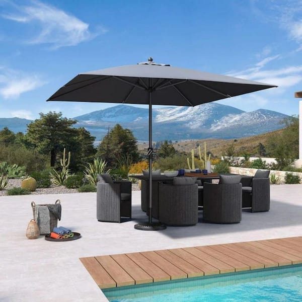 10 ft. Square Patio Umbrella Outdoor Table Umbrella Aluminum Frame Market Umbrella with 8-Sturdy Ribs, Gray