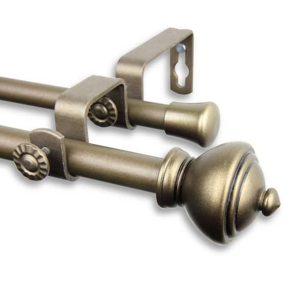 Rod Desyne 5/8" Dia Adjustable 84-120" Savannah Double Curtain Rod with Savannah Finials in Anituqe Light Gold