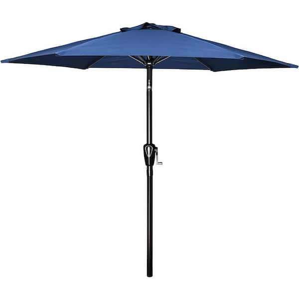 Sudzendf 7.5 x 7.5 ft. 6 Sturdy Ribs Market Outdoor Waterproof Patio Umbrella with Push Button Tilt/Crank in Blue