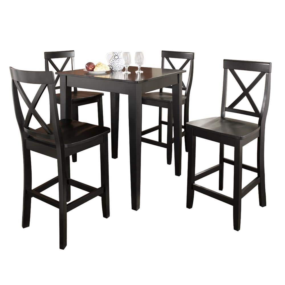 Black 5-Piece Pub Dining Set with X-Back Stools