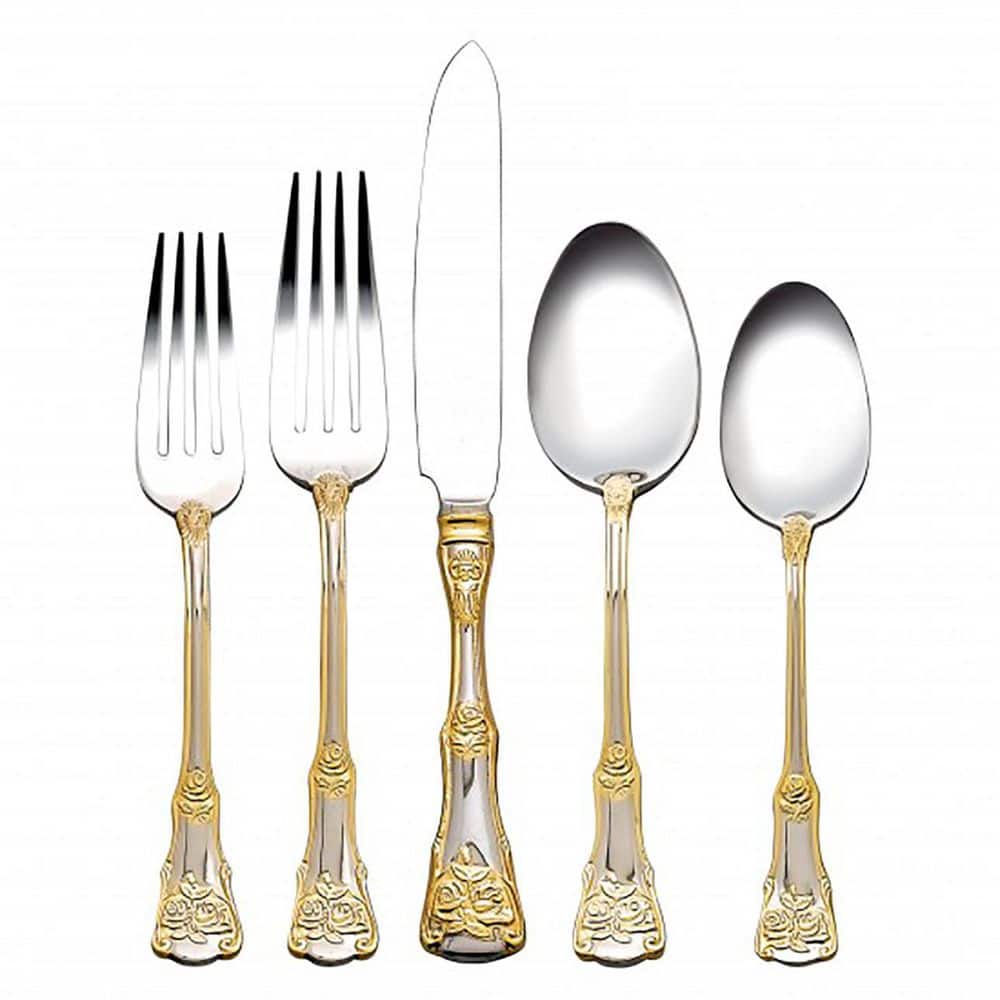 ROYAL ALBERT Old Country Roses 20-Piece Flatware Set, gold and steel -  ROALGW26320