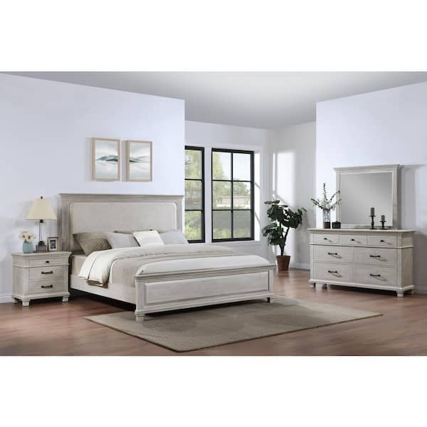 New Classic Furniture Silver Sands 4-Piece Gray Wood Queen Bedroom Set with Nightstand