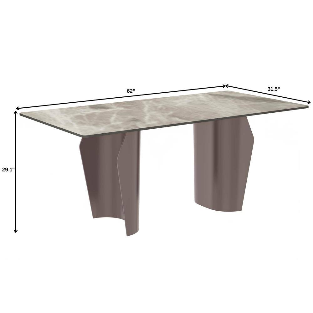 Zelan 62" Deep Grey Sintered Stone Dining Table with Stainless Steel Base