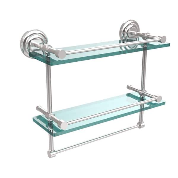 Allied Brass 16 in. L x 12 in. H x 5 in. W 2-Tier Gallery Clear Glass Bathroom Shelf with Towel Bar in Polished Chrome